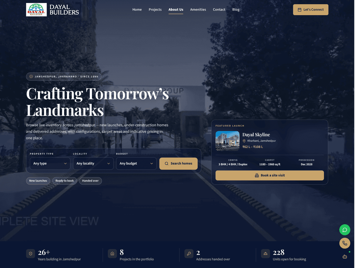 Real estate builder website screenshot