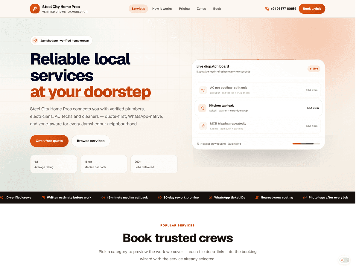 Local services lead generation website screenshot
